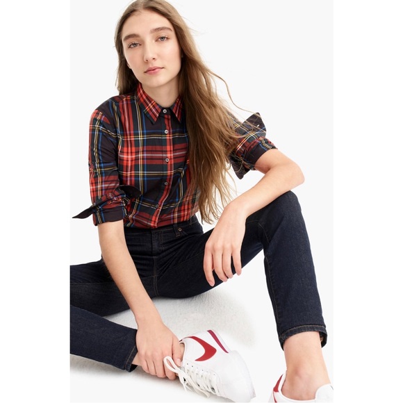SOLD J Crew • Slim Stretch Perfect Shirt button down black Stewart Tartan plaid - Picture 3 of 14